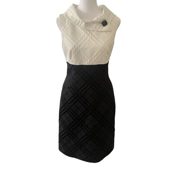 90's Vintage Tahari Arthur S Levine Sheath Dress Women Size 6 Black White Retro - Picture 2 of 10